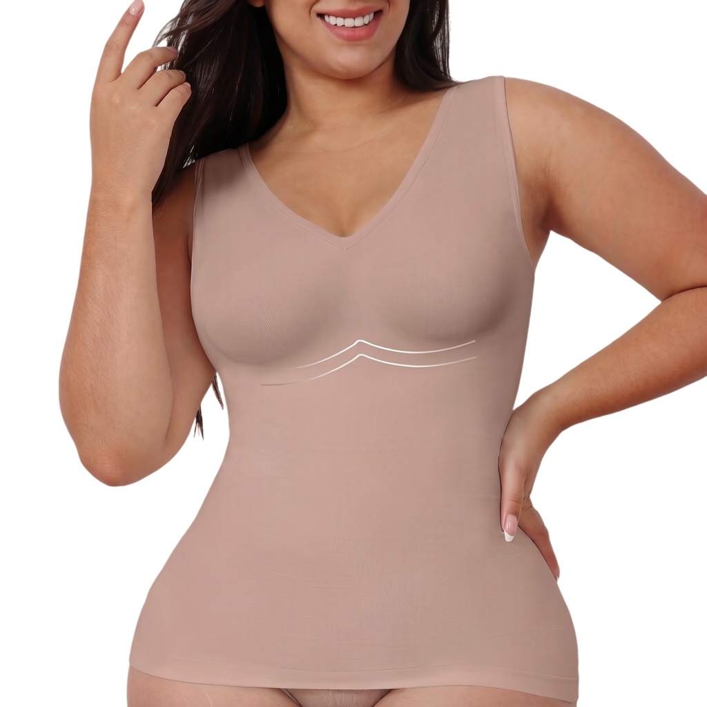 Womens Tummy Control Shaping Tank Top - V-Neck Body Shaper Slimming Underwear